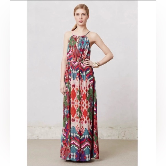 Anthropologie Maeve Tarana boho maximalist print Maxi Dress red 12 L - Picture 3 of 8